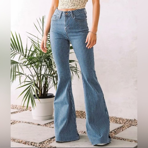 Altar'd State Denim - 💫Altar'd State Blue and White Striped Flare Jeans